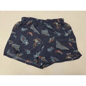 Patagonia Baggies 5” Shorts Blue Clean Oceans Fish Swim Trunks Size M Womens